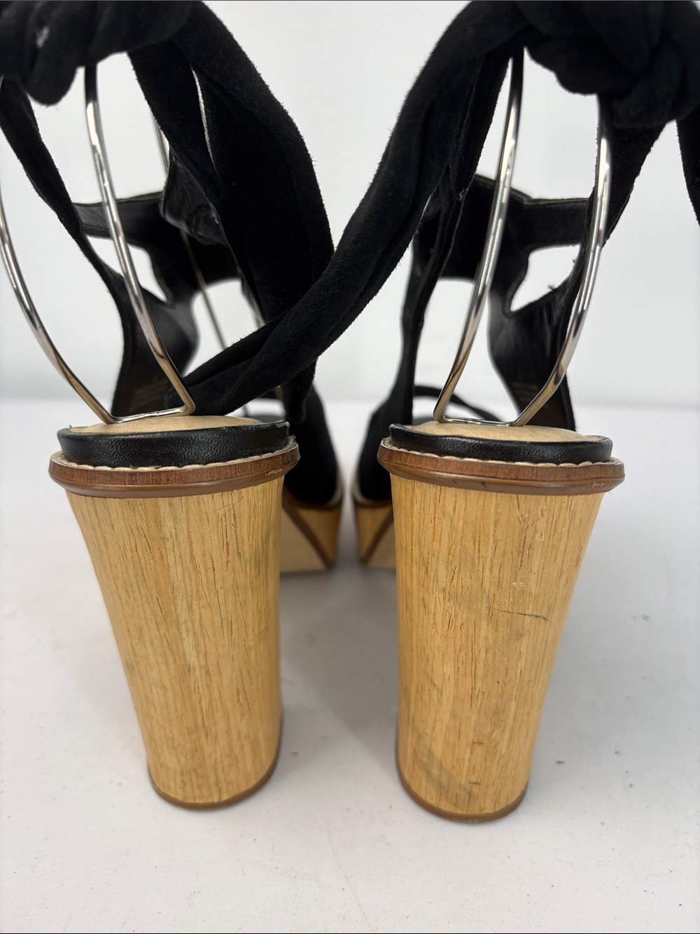 π Very Volatile Black Suede Platform Sandals with Wood Block Heel and Ankle Tie - Picture 5 of 10